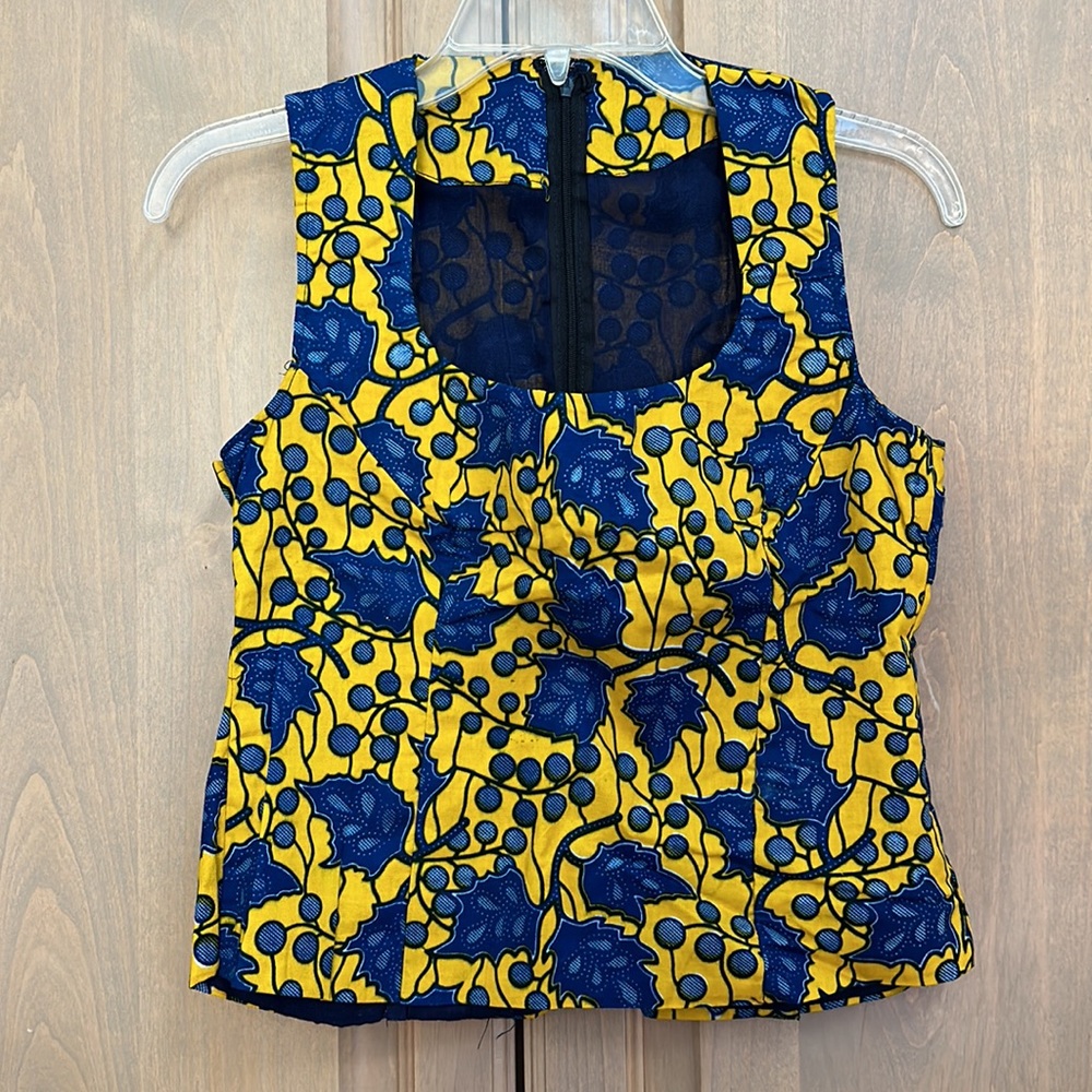 Vintage hand-made artisan floral square scoop neck bustier structured blouse top